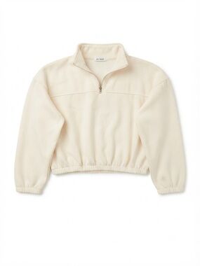 DE BASE Cream Off-White Half-Zip Mock Neck Fleece Sweatshirt Medium